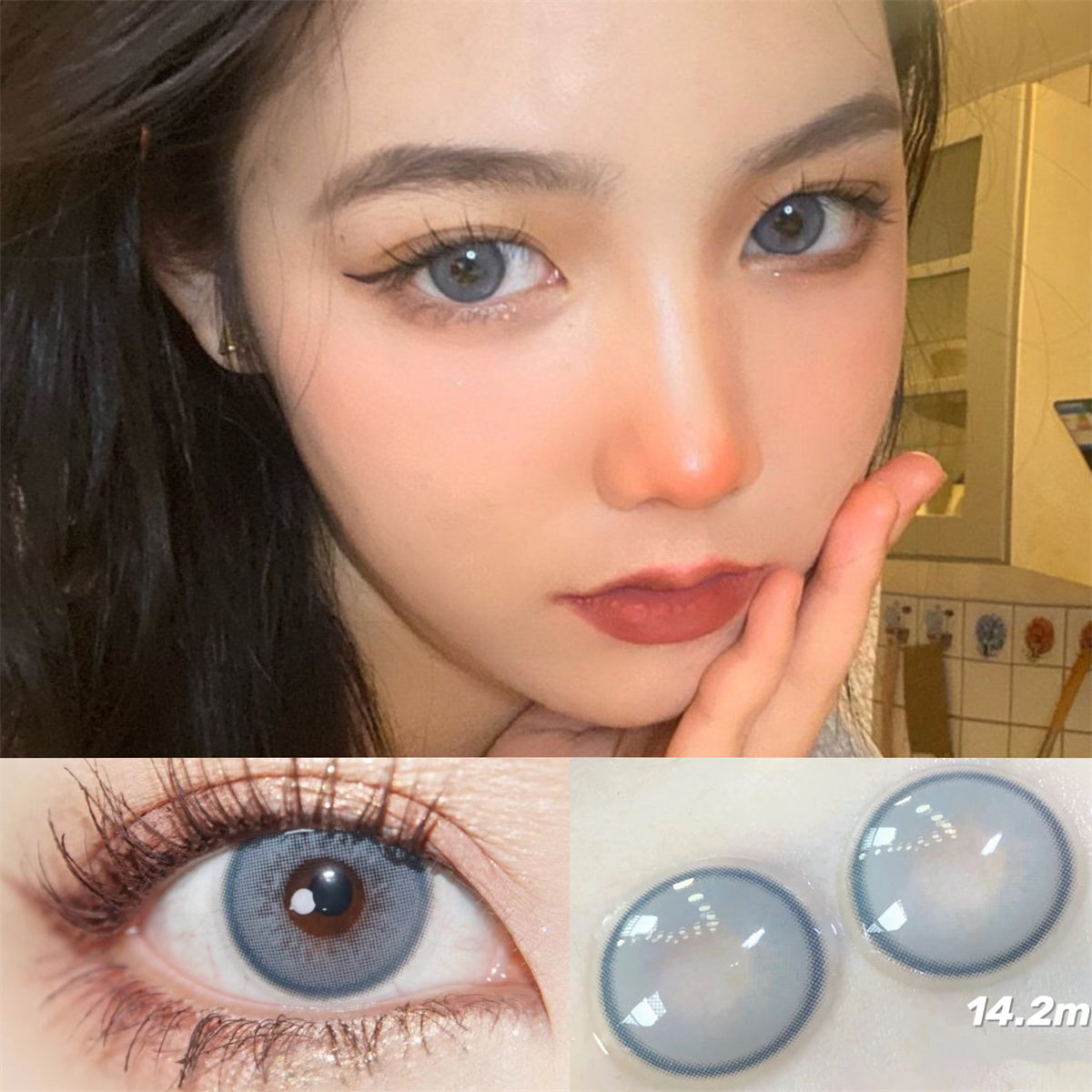 Morningcon Kitty Blue Colored Contact Lenses For Eyes Half Yearly 2pcs
