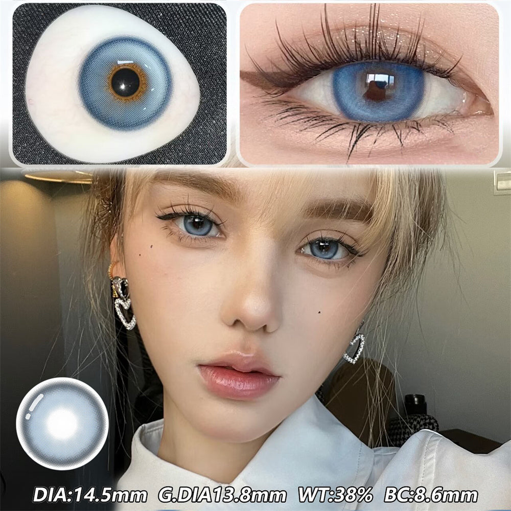 Morningcon Blue Coconut Custard Colored Contact Lenses For Eyes Half Yearly 2pcs